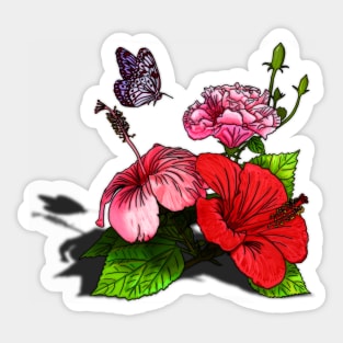 Hibiscus Bouquet Bright Colours Sticker